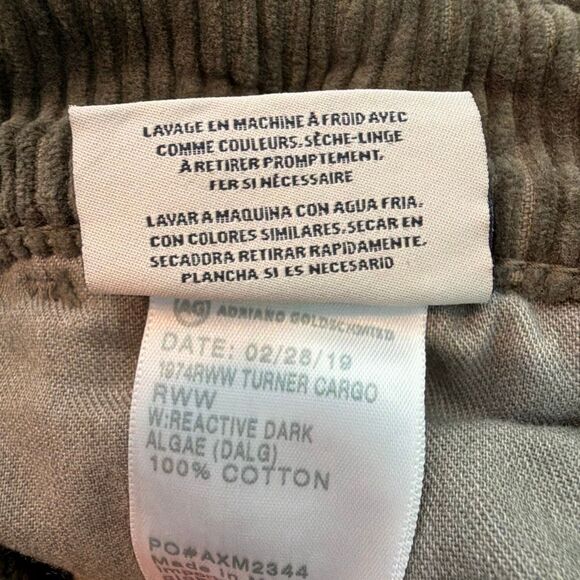 Adriano Goldschmied AG Turner Corduroy Cargo Loose Crop Pant Hunter Green 31x31 - Picture 9 of 10